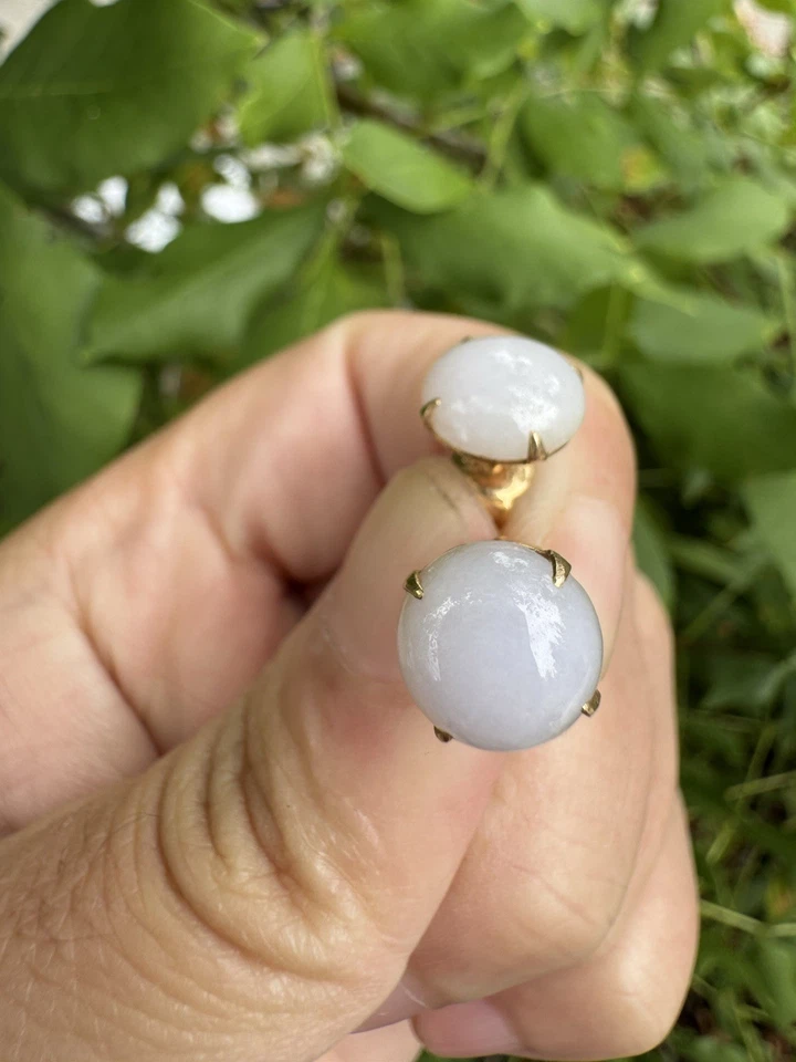 Aretes cabujón piedra lunar blanca oro macizo 14K de colección, marcados 585 Foto 4 de 4