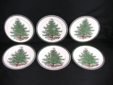6 Cuthbertson ORIGINAL CHRISTMAS TREE 8" Salad Plates Wide Band Big Tree England