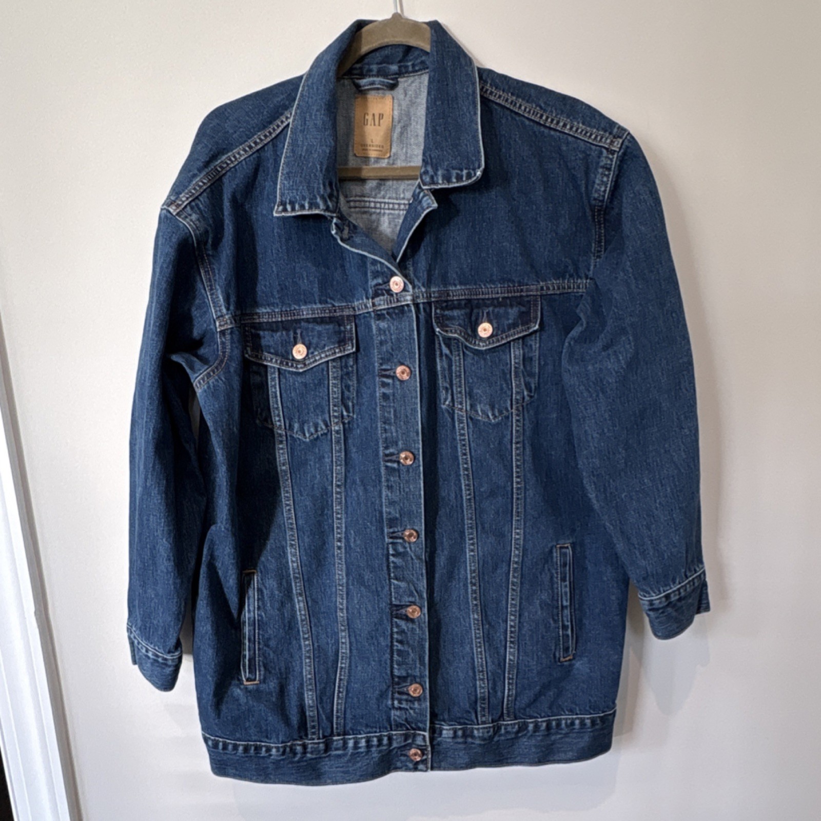 Gap Oversized Jean Jacket Blue Button Pockets Col… - image 1