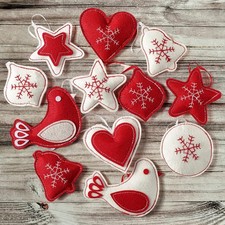 12 Pcs Christmas Felt Ornaments for Tree Decoration Snowflake 3D Hanging Deco...