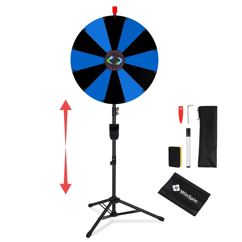 WinSpin 24" Floor Stand Modular Prize Wheel w/ 12 PCS Backup Panels Black Blue