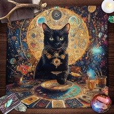 Colorful Mandala Black Cat Altar Cloth Moon Starry Sky Divination Mat Home Decor