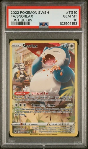 2022 POKEMON SWORD & SHIELD LOST ORIGIN #TG10 FULL ART/SNORLAX PSA 10