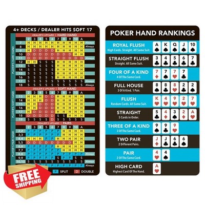 Waterproof Poker Blackjack Strategy Card, 2-in-1 Cheat Sheet