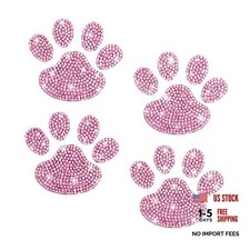 4PCS Crystal Car Decoration Stickers, Bling Rhinestone Dog Paw Print, Pink