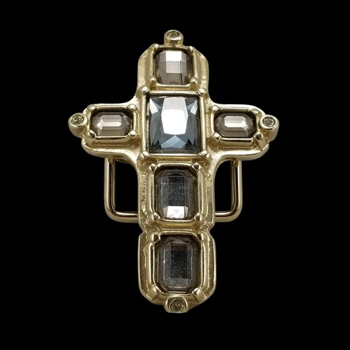 Abel Brand Gold Tone Cross Belt Buckle Embellished Crystals Made in Italy