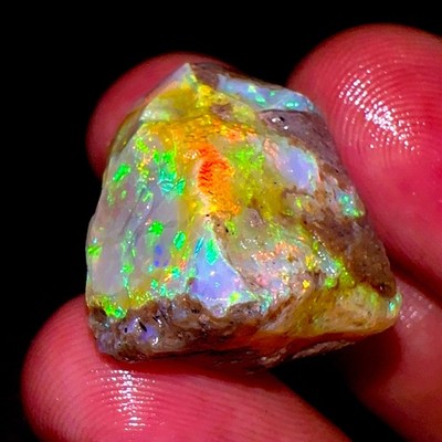 Natürlicher Feueropal Kristall, Welo Öl Cut, Opal Roh, 38 Ct, 25x19 mm, 1 Stk