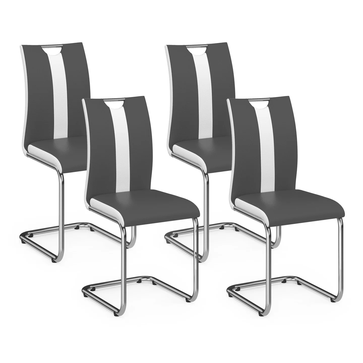 Lot de 4 chaises PIA grises et blanches de salle à manger autour de la table