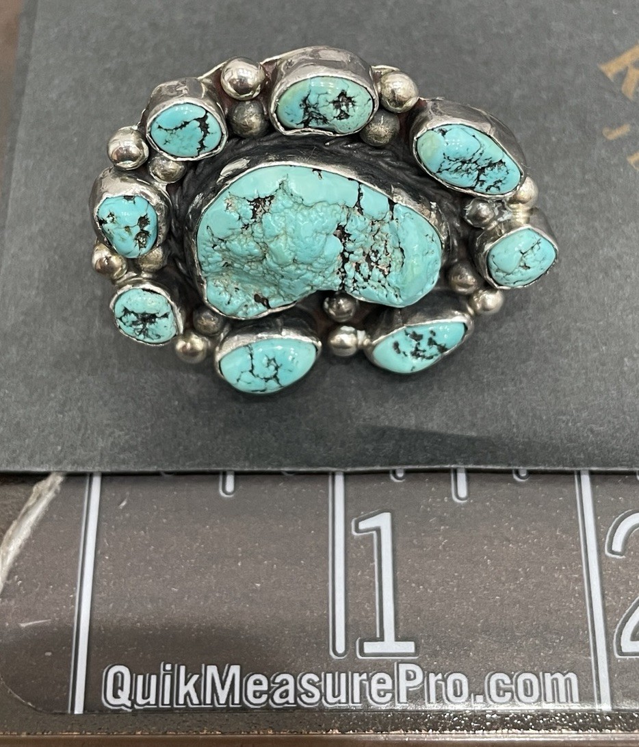 Turquoise Cluster Ring Native American Artisan St… - image 9