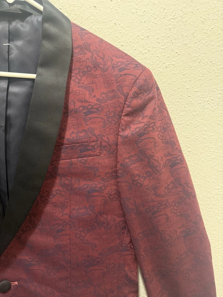 Chaqueta de Cena Jos A Bank 40 Calce Ajustado Borgoña Cachemira Satén Chal Cuello Formal Foto 3 de 4