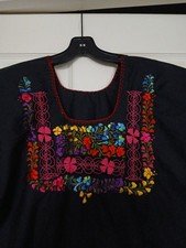 Handmade Huipil Blouse Womens Medium Embroidered Bird Floral Top Mexican Boho