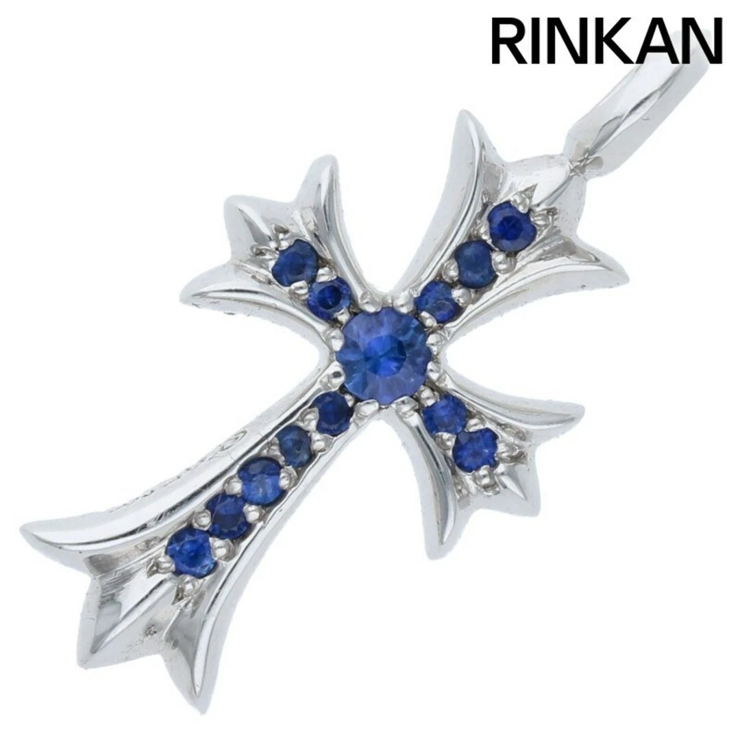 CHROME HEARTS Cuori Cromati 18K TNY CRSF P SAP Piccola Croce Grassa PAVE Zaffiro Oro Bianco Us