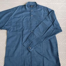 issey miyake blue stand-up collar linen shirt