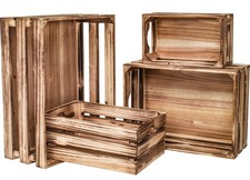 Set of 4 Large Torched Wood Decorative Storage Crates, Nesting Wooden Crates ...