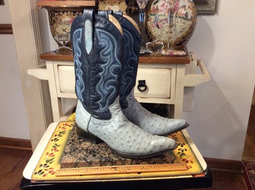 La Nacional México hecho a mano Occidental Botas De Vaquero US7/MEX26  avestruz azul puntiagudo | eBay