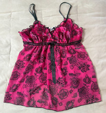 Linea Donatella Women's Pink Black Sleeveless Babydoll Lingerie Top Size L