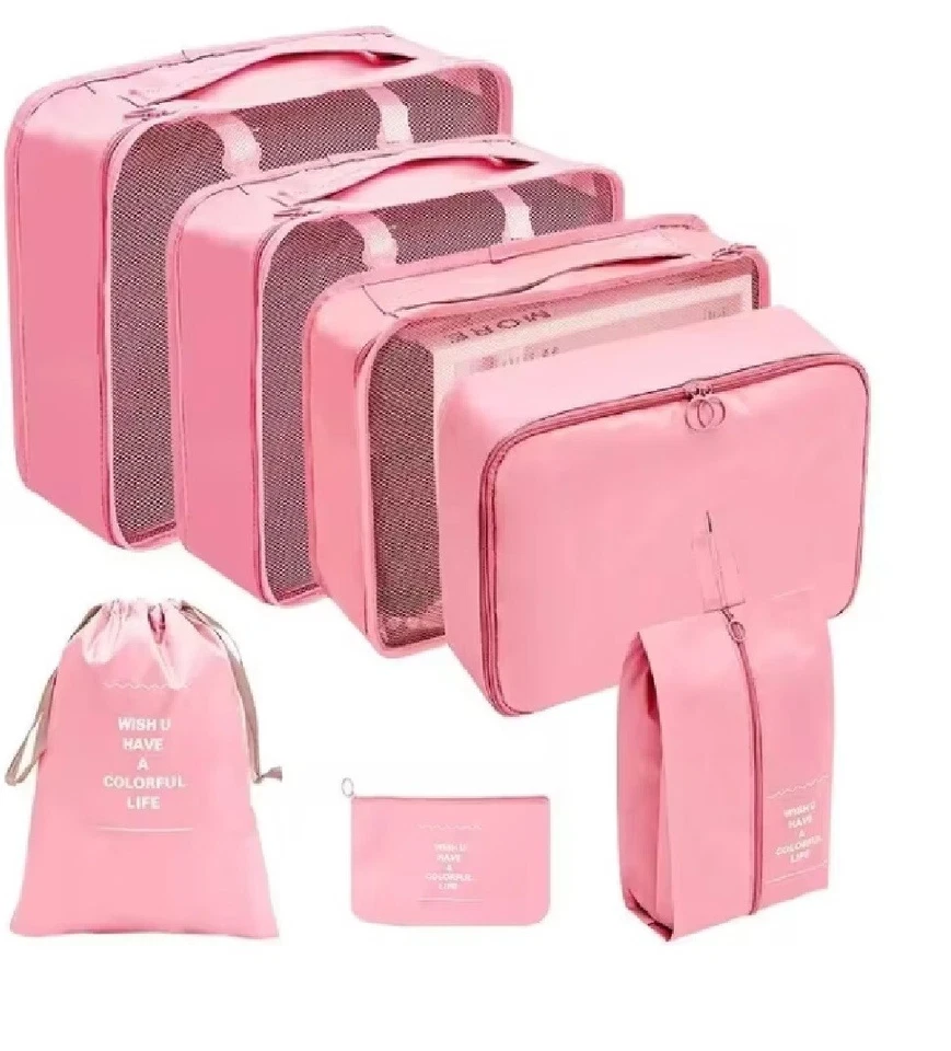Conjunto de 7 peças organizador de viagem sacos de armazenamento mala cubos de embalagem conjunto estojos - Imagem 4 de 4
