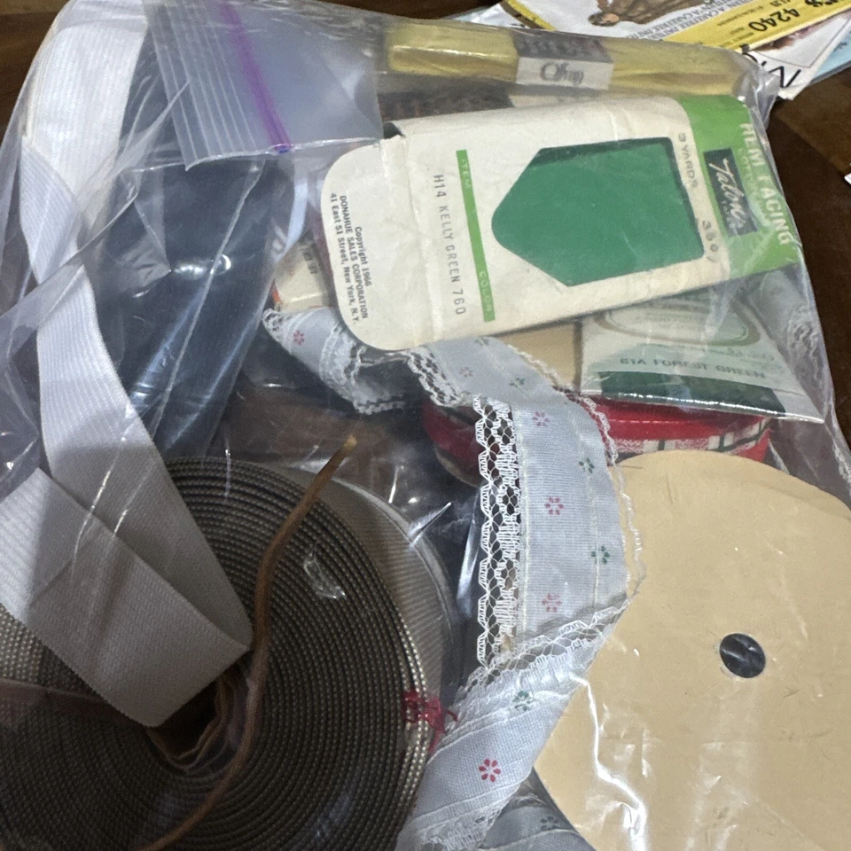 Large Lot of Various Vintage Elastic Yardage 1” 3” & Bias Ribbon White Red plaid - Image 2 of 4