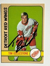 TIM ECCLESTONE 1972-73 TOPPS SIGNED AUTOGRAPHED CARD #33 RED WINGS Auto