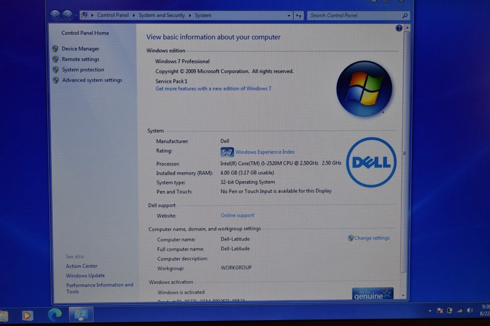 Dell Latitude E6520 Intel Core i5-2520M 4GB RAM 500GB HDD Windows 7 Pro 32-bit - Image 4 of 4