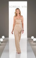 Sorella Vita rose gold sequin dress floor length wedding bridemaid Size 10