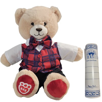 Build A Bear Workshop 14'' Teddy With Bow Tie Stuffed Plush Christmas New