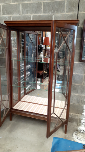 edwardian display cabinet astrical glazed mirrored back 2 shelf china vintage - Picture 4 of 5