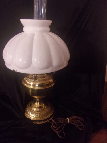 Antique Electrified Bradley & Hubbard Oil Lamp with Old Milk Glass Shade Works