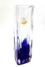 Jerpoint Studio Irish Art Glass Vase Cobalt Blue Bottom 9"T Modern