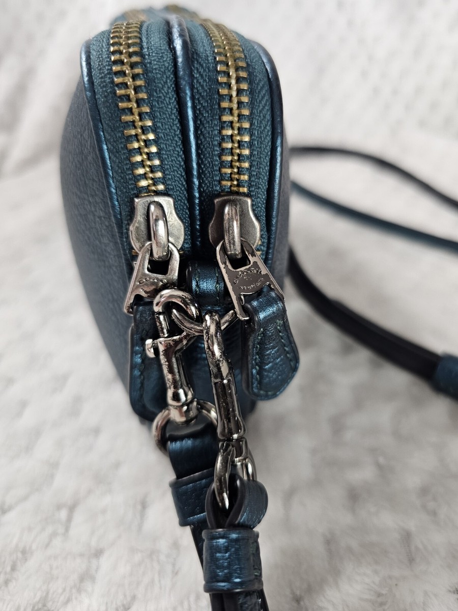 Coach Metallic Dark Teal Crossgrain Leather Double Zip