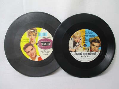 Alte Reklame Musik Schallfolie KaDeWe + Hertie Ted Herold Single LP 2 Stück