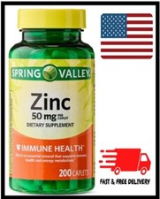 Zinc Dietary Supplement Caplets for Immune Health 50 mg, 200 Count Spring Valley