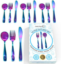 12 Piece Stainless Steel Kids Silverware Set - Child and 12 Piece, UV Rainbow