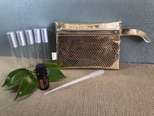 5 botellas enrollables de aceite esencial de 10 ml + aceite de naranja doTERRA + bolsa de embrague con cremallera dorada