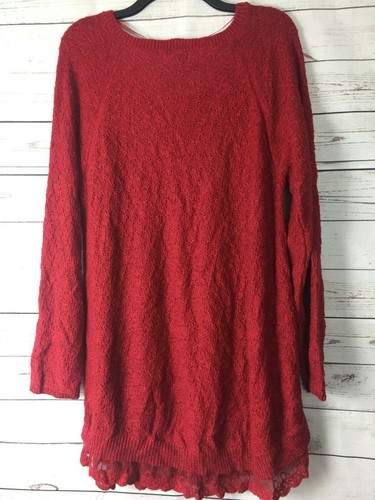 New Style & Co Womans Red Sparkle Sweater Tunic Top Lace Detail size 3X NWT - 第 4/6 張圖片