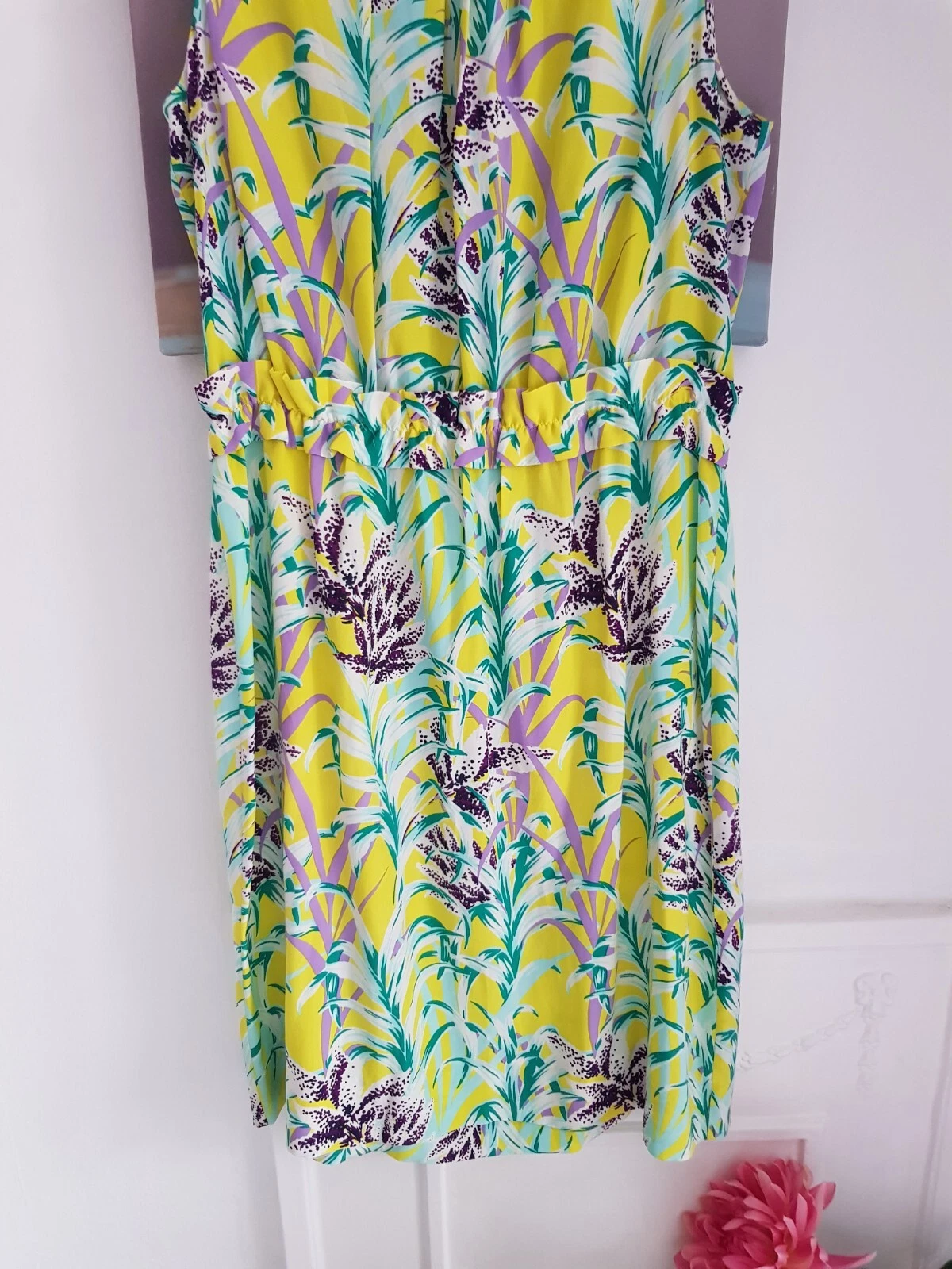 Abito midi floreale giallo e lilla Kate Spade taglia UK 10 misto seta immacolata