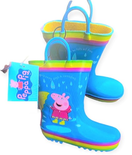 GIRLS INFANTS FLAT PEPPA PIG WELLIES WELLINGTON KIDS BOOTS WATERPROOF SHOES SIZE - Picture 1 of 6