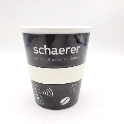 SCHAERER Cup Mug 10oz Swiss Coffee Competence Ceramic Black White Germany RARE