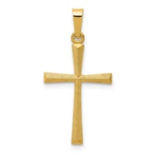 14K Yellow Gold Textured and Polished Latin Cross Pendant L-1.1 Inch, 0.69 gram