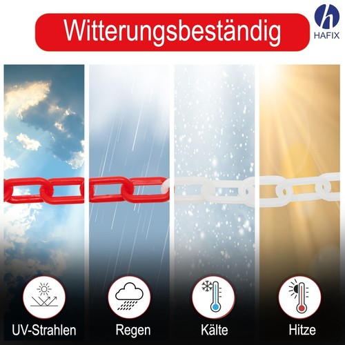 10M Absperrkette rot-weiß Plastikkette Warnkette Rundstahlkette Metall 35x20mm - Bild 3 von 7