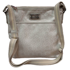 Borsa donna a tracolla in tessuto autentico Gussaci logo bianco sporco Made i...