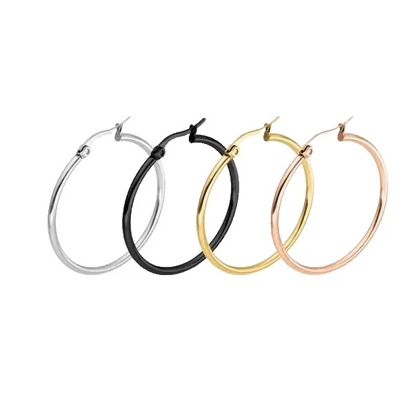 Brincos de argola de aço inoxidável preto Moda