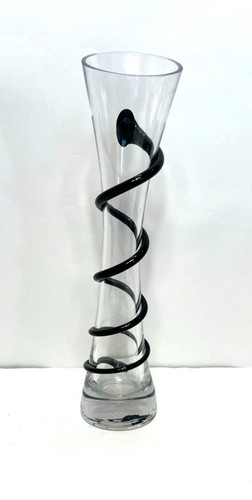 Elegant Clear Glass Vase With Black Spiral Design Modern Decorative Centerpiece