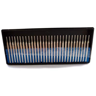 Drilax 30 Pcs Premium 1mm Diamond Drill Bit Burr Set 1/24'' Jewelry Necklace Earr