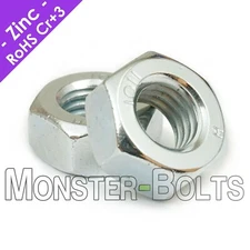 M6-1.0 Metric Hex Nuts, Zinc Plated CR+3 Class 8 Steel  DIN 934, Coarse Thread