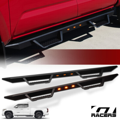 For 2022-2024 Tundra Double/Extended Matte Black Modular LED Drop Step Nerf Bars