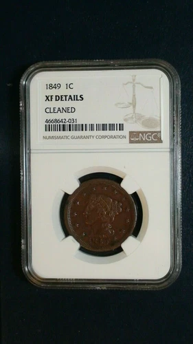 1849 BRAIDED HAIR LARGE CENT NGC XF Details 1C Coin PRICED TO SELL!