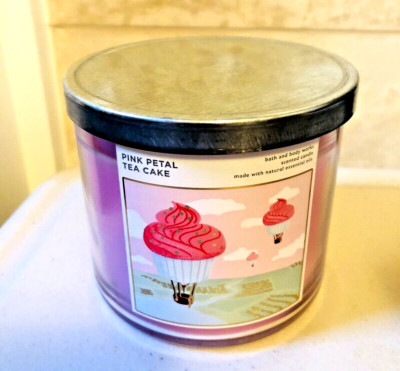 Bath & Body Works PINK PETAL TEA CAKE CANDLE 3 Wick Scented Large NEW