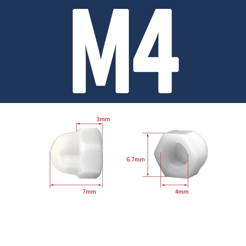 20* Nylon Hutmutter M3 M4 M5 M6 M7 hohe Form Nylon-Kunststoff Hutmuttern Muttern - Bild 3 von 4