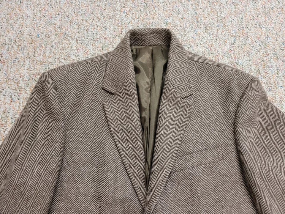 J Crew Jacket Mens Medium Brown Wool Harringbone Tweed Blazer Sports Coat Preppy - Image 2 of 4